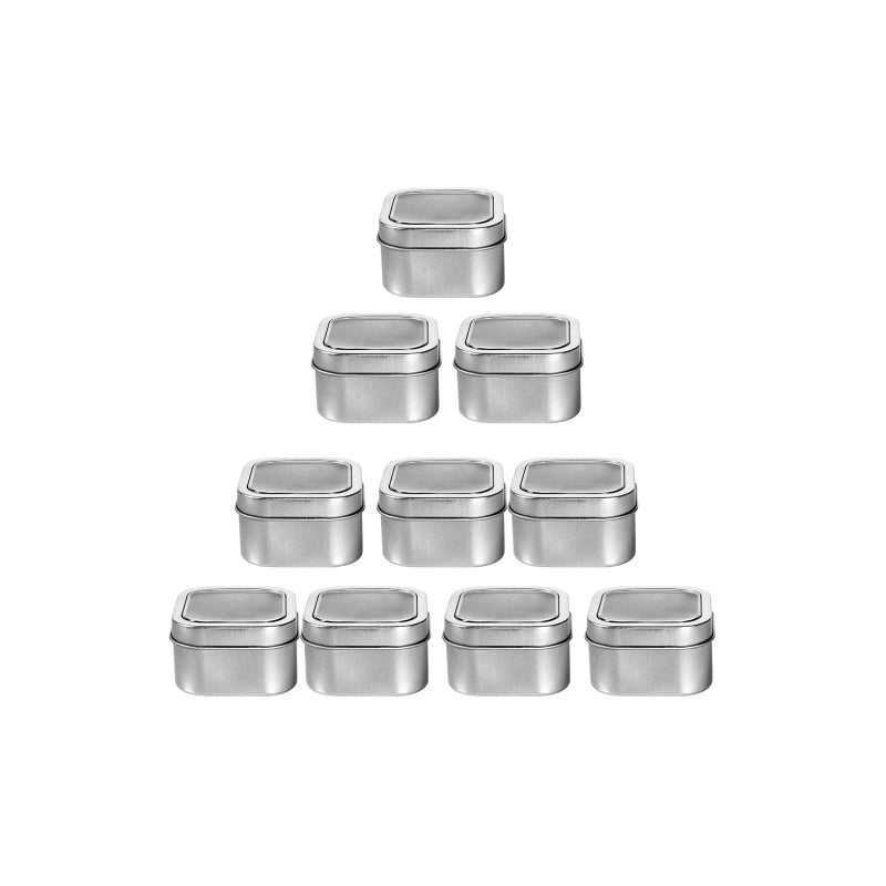 KisSealed Square Metal Tins with Window Lids,15-Pack Empty Square Silver Tins for Candle Making, Candies, Gifts & Treasures (4 OZ) - Image 1